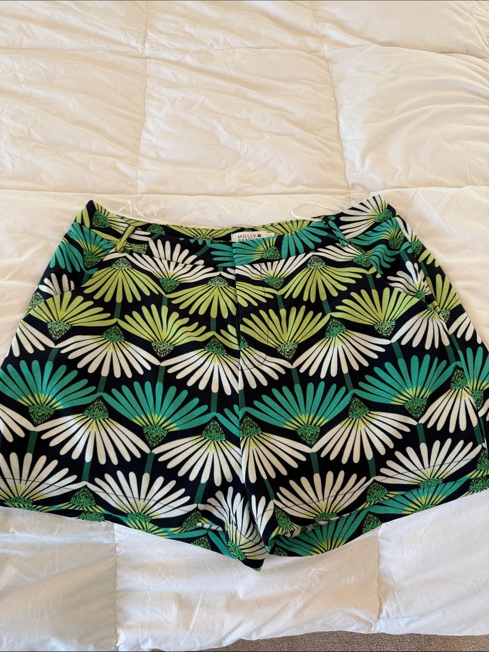 Molly Bracken Black Floral-Pattern High Waist Shorts - Green, Teal & White